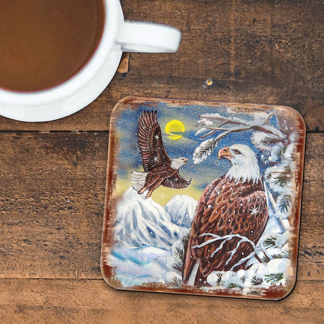 Picture of Nature Wonders 95219C-S4 4 x 4 in. Eagle Wooden Cork Coasters Gift - Set of 4