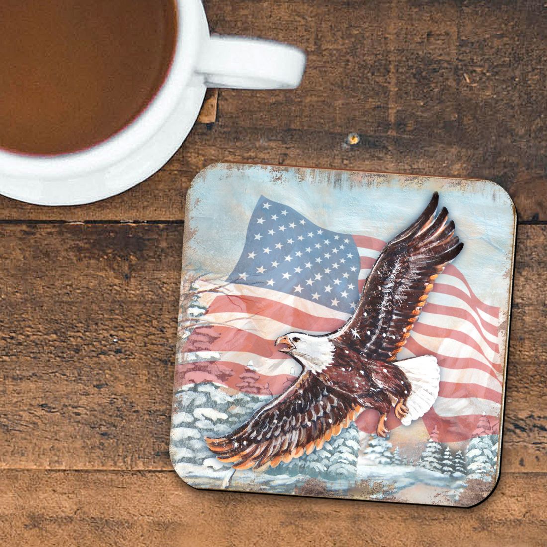 Picture of Nature Wonders 95221C-S4 4 x 4 in. American Eagle Wooden Cork Coasters Gift - Set of 4