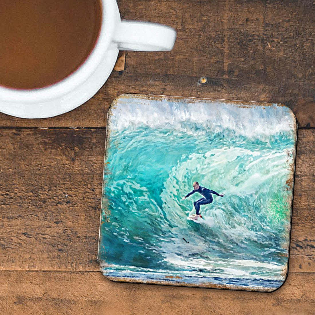 Picture of Nature Wonders 95227C-S4 4 x 4 in. Surfer Coastal Wooden Cork Coasters Gift - Set of 4