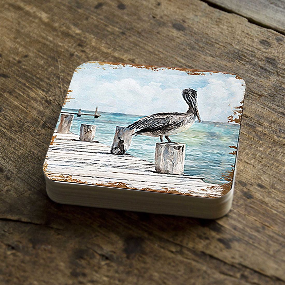 Picture of Nature Wonders 95252C-S4 4 x 4 in. Pelican Coastal Wooden Cork Coasters Gift - Set of 4