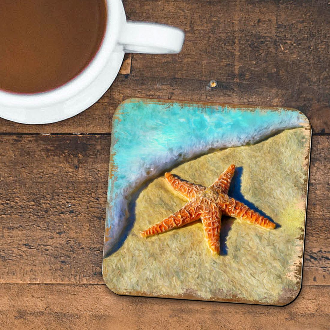 Picture of Nature Wonders 95253C-S4 4 x 4 in. Starfish Coastal Wooden Cork Coasters Gift - Set of 4