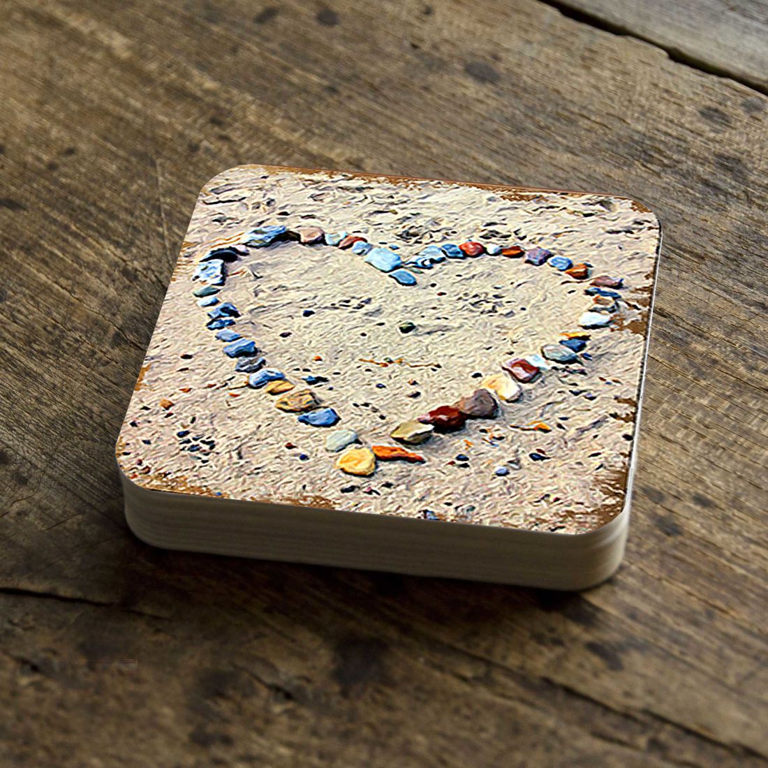 Picture of Nature Wonders 95254C-S4 4 x 4 in. Heart Beach Art Coastal Wooden Cork Coasters Gift - Set of 4