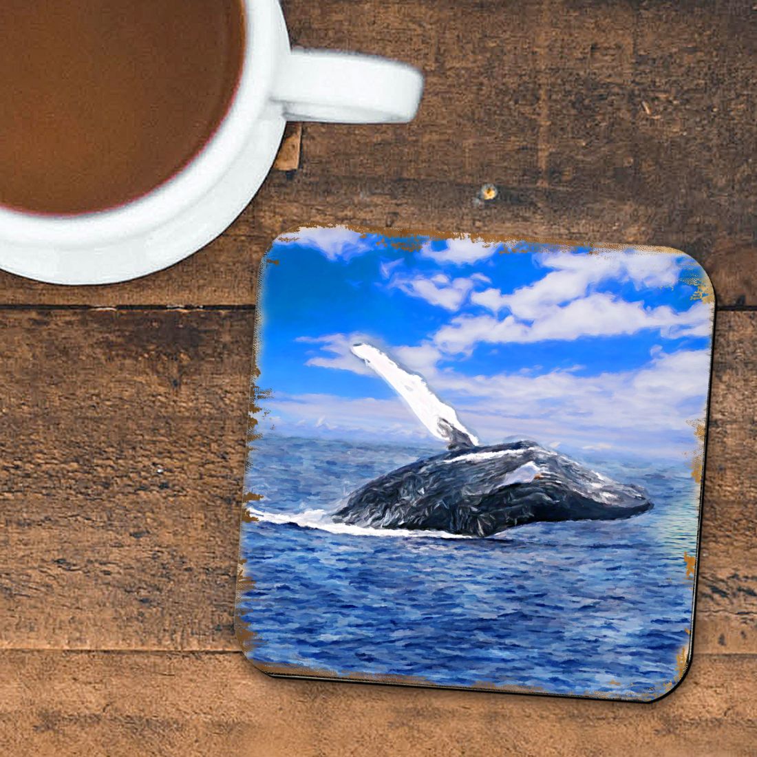 Picture of Nature Wonders 95257C-S4 4 x 4 in. Whale Coastal Wooden Cork Coasters Gift - Set of 4