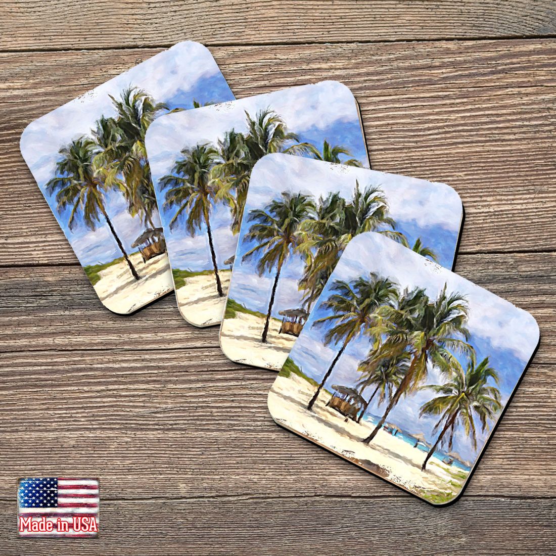 Picture of Nature Wonders 95258C-S4 4 x 4 in. Palm Trees Beach Coastal Wooden Cork Coasters Gift - Set of 4