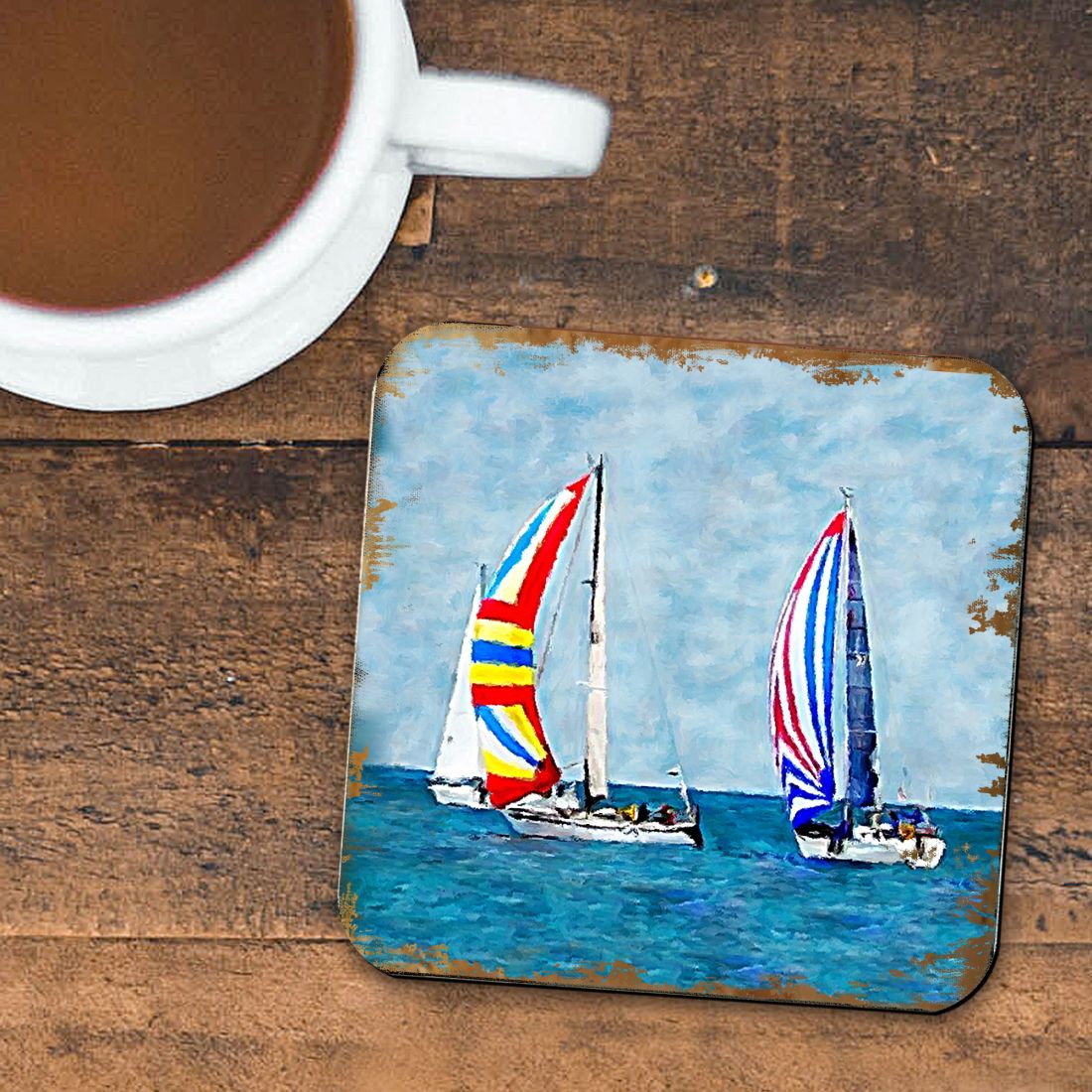 Picture of Nature Wonders 95259C-S4 4 x 4 in. Sailboats Coastal Wooden Cork Coasters Gift - Set of 4