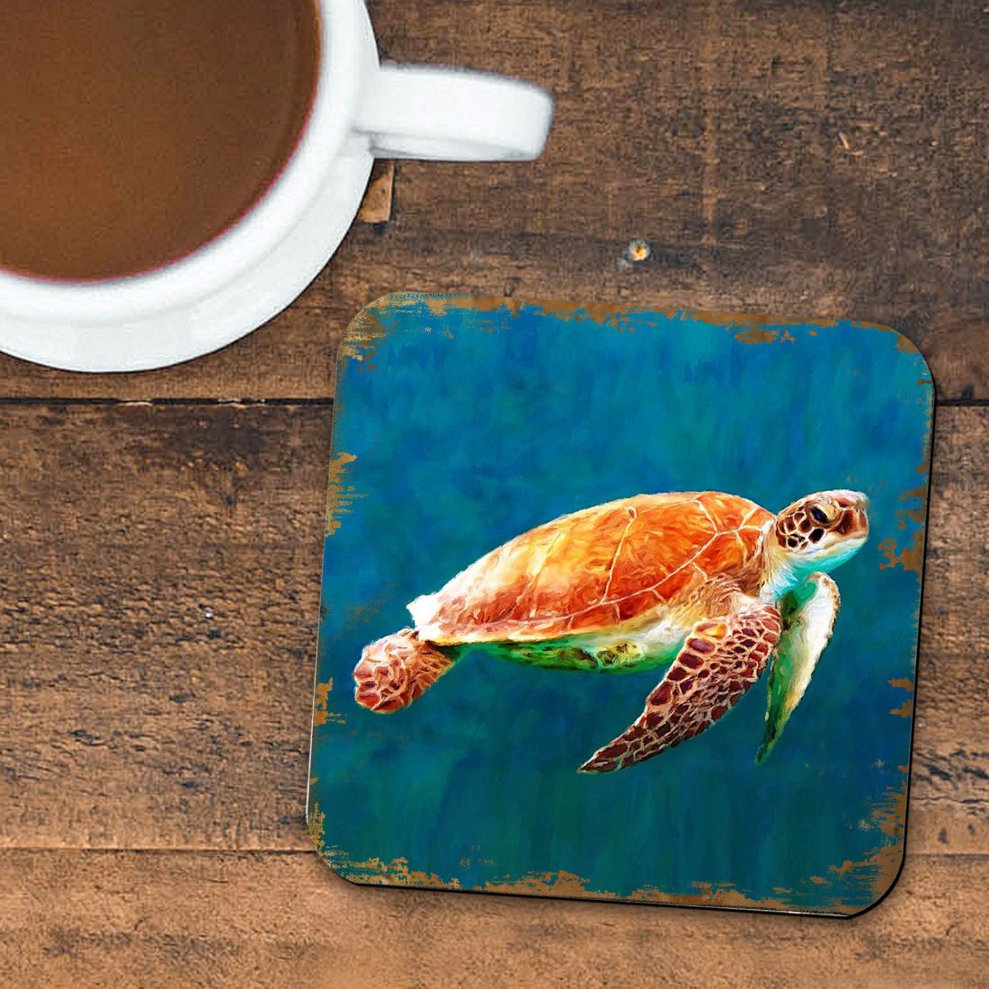 Picture of Nature Wonders 95266C-S4 4 x 4 in. Sea Turtle Coastal Wooden Cork Coasters Gift - Set of 4