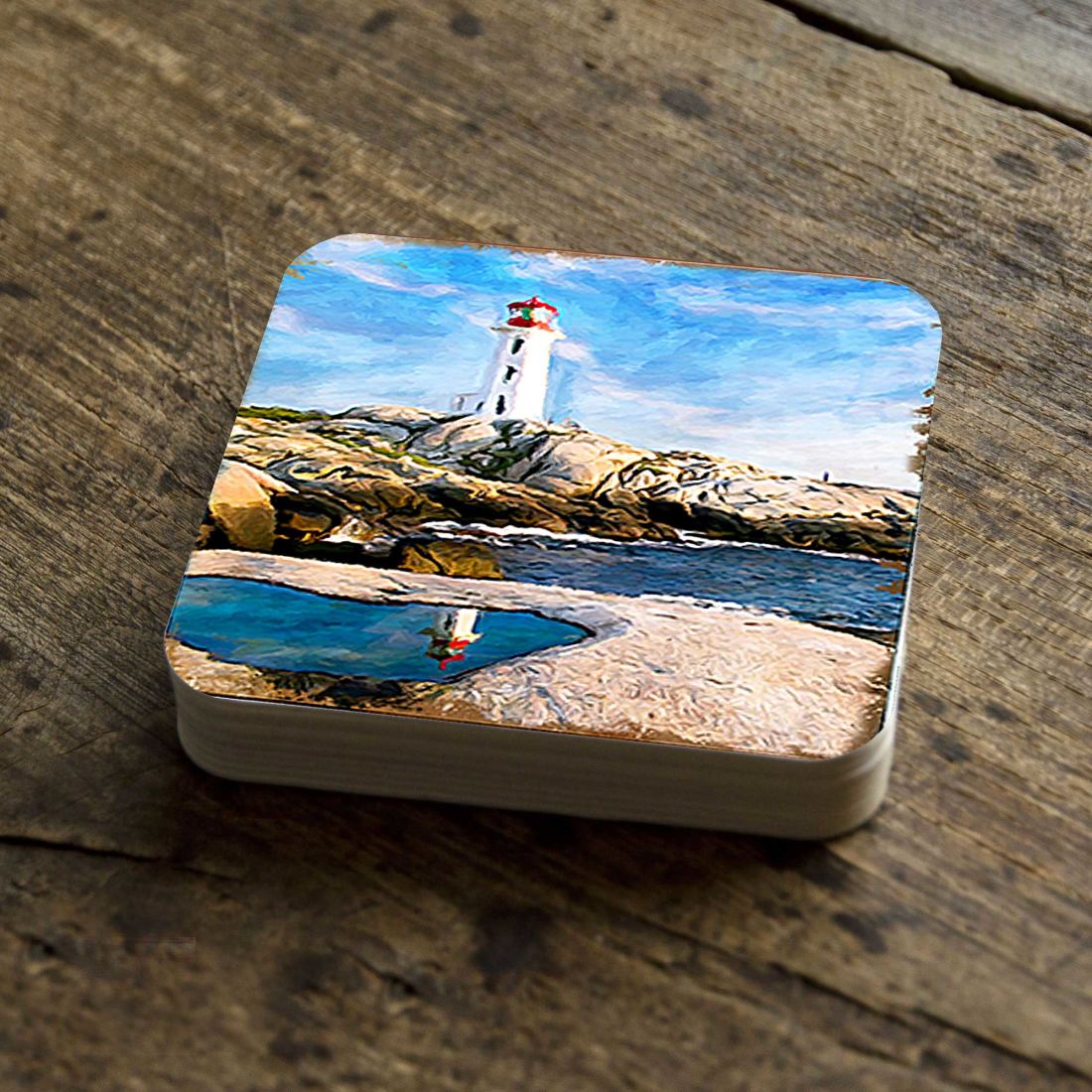 Picture of Nature Wonders 95268C-S4 4 x 4 in. Lighthouse Bay Coastal Wooden Cork Coasters Gift - Set of 4