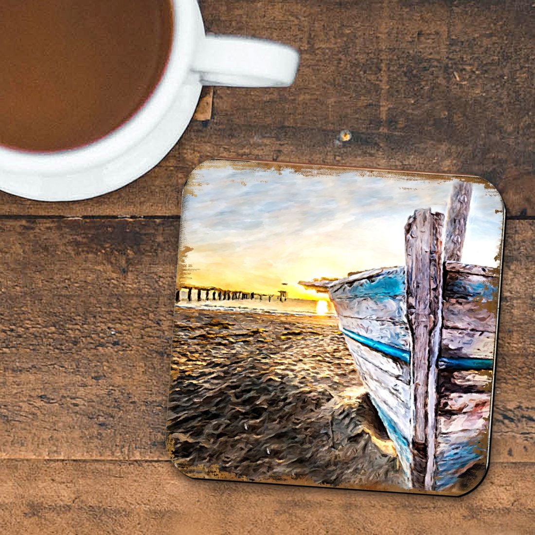 Picture of Nature Wonders 95271C-S4 4 x 4 in. Beach Boat Coastal Wooden Cork Coasters Gift - Set of 4