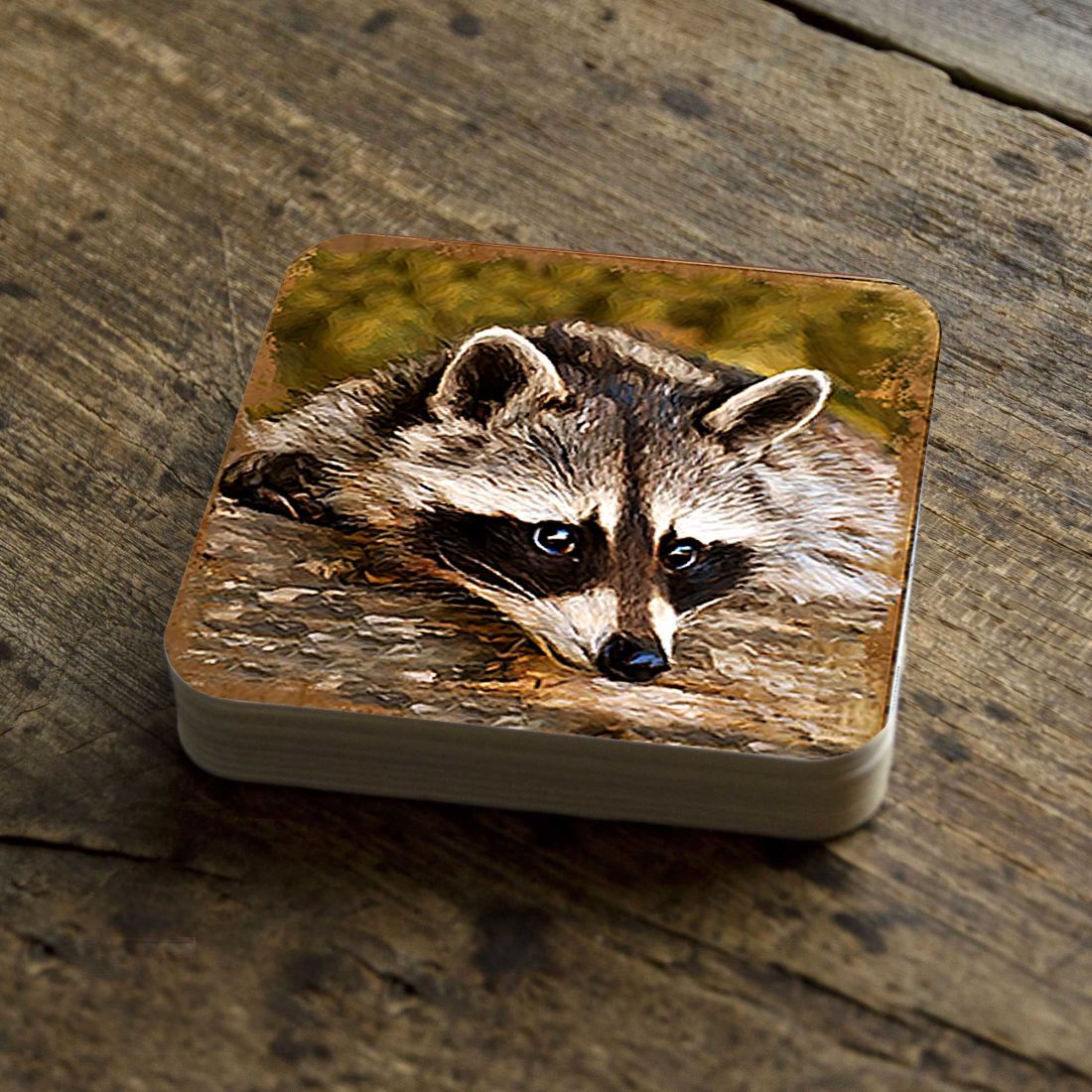 Picture of Nature Wonders 95289C-S4 4 x 4 in. Raccoon Wooden Cork Coasters Gift - Set of 4