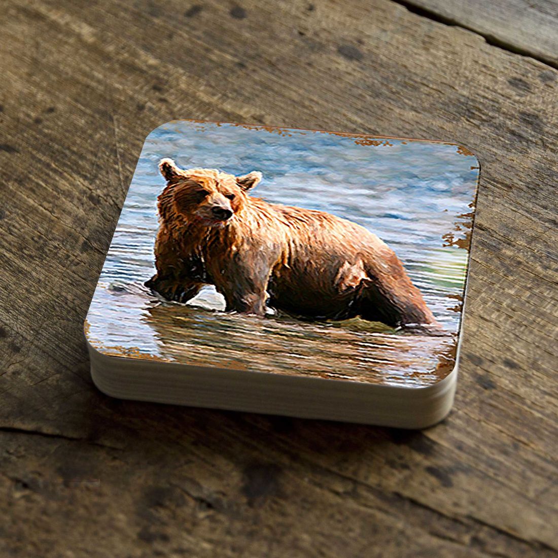 Picture of Nature Wonders 95297C-S4 4 x 4 in. Bear Wooden Cork Coasters Gift - Set of 4