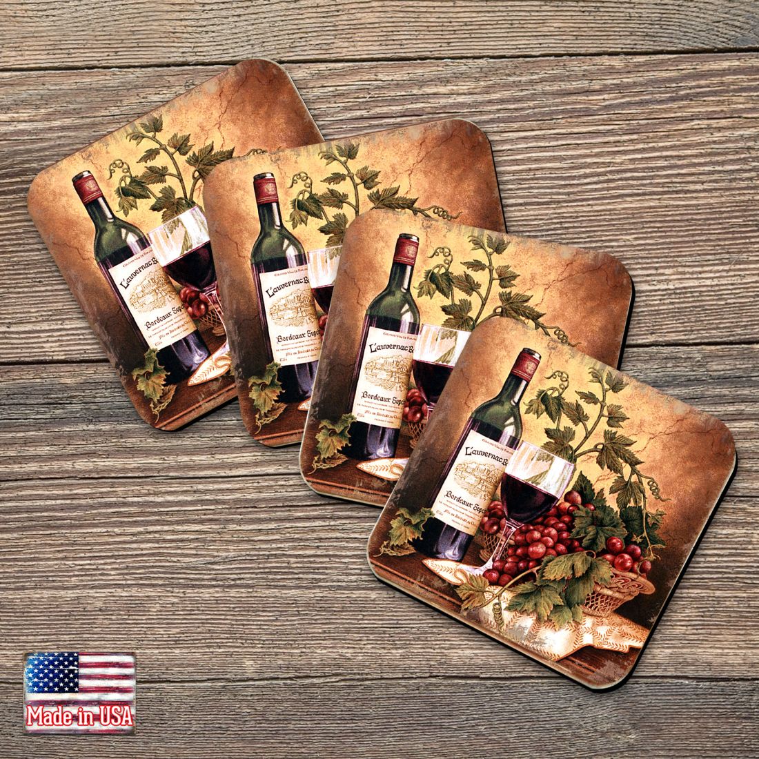 Picture of Nature Wonders 95349-2C-S4 4 x 4 in. Vine & Grapes Wooden Cork Coasters Gift - Set of 4
