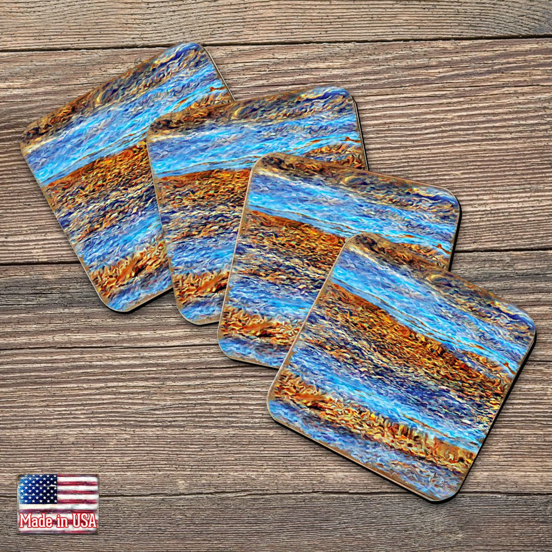 Picture of Nature Wonders 95354C-S4 4 x 4 in. Beach Waves Coastal Wooden Cork Coasters Gift - Set of 4
