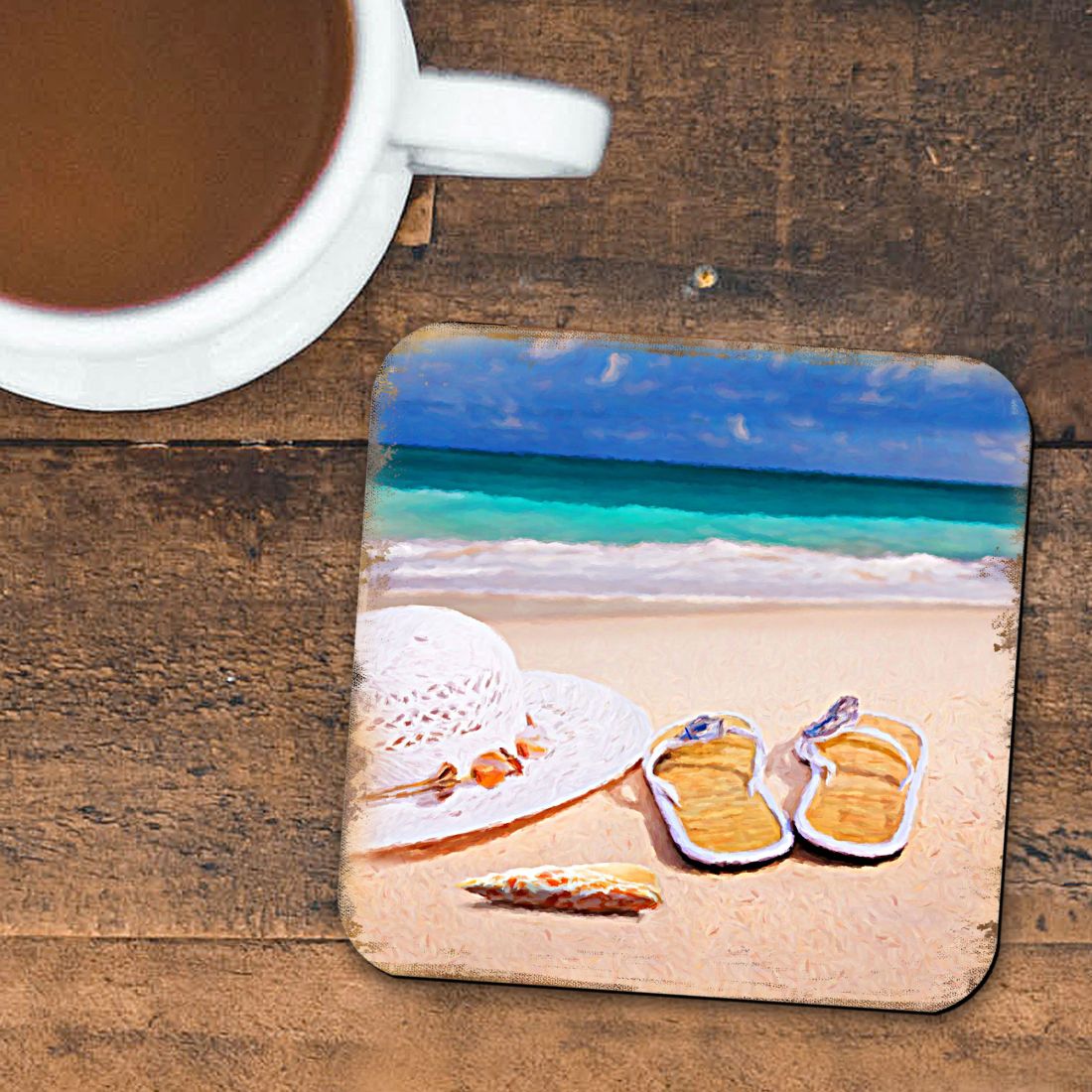 Picture of Nature Wonders 95355C-S4 4 x 4 in. Beach Sandals & Hat Coastal Wooden Cork Coasters Gift - Set of 4