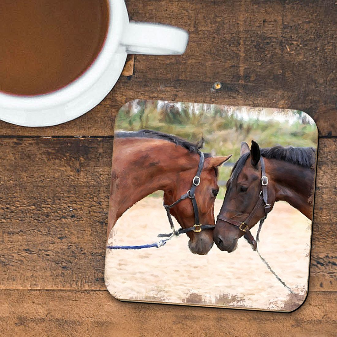 Picture of Nature Wonders 95370C-S4 4 x 4 in. Horses Wooden Cork Coasters Gift - Set of 4