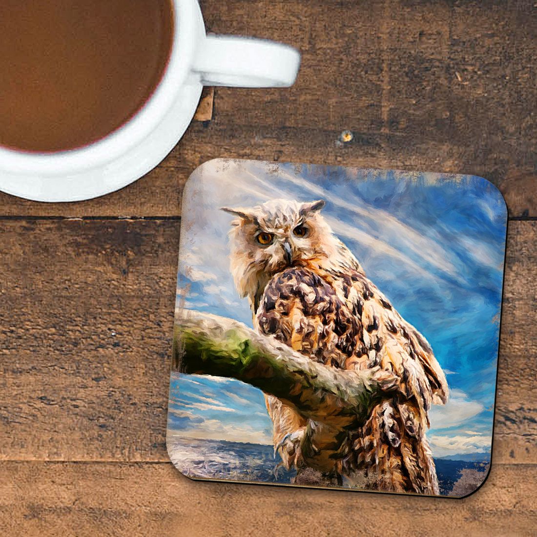 Picture of Nature Wonders 95371C-S4 4 x 4 in. Owl Wooden Cork Coasters Gift - Set of 4