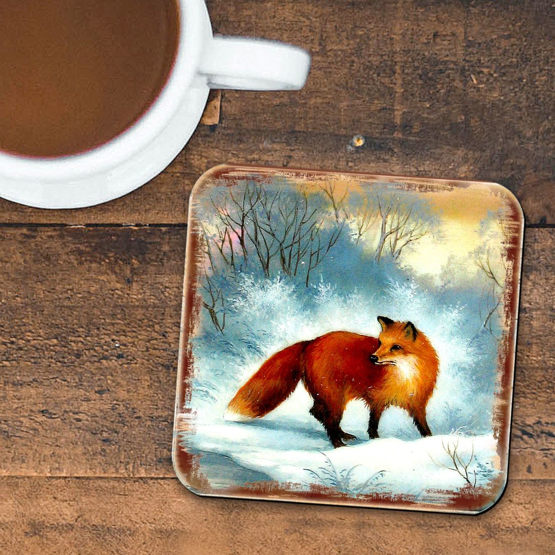 Picture of Nature Wonders 95376C-S4 4 x 4 in. Fox Wooden Cork Coasters Gift - Set of 4