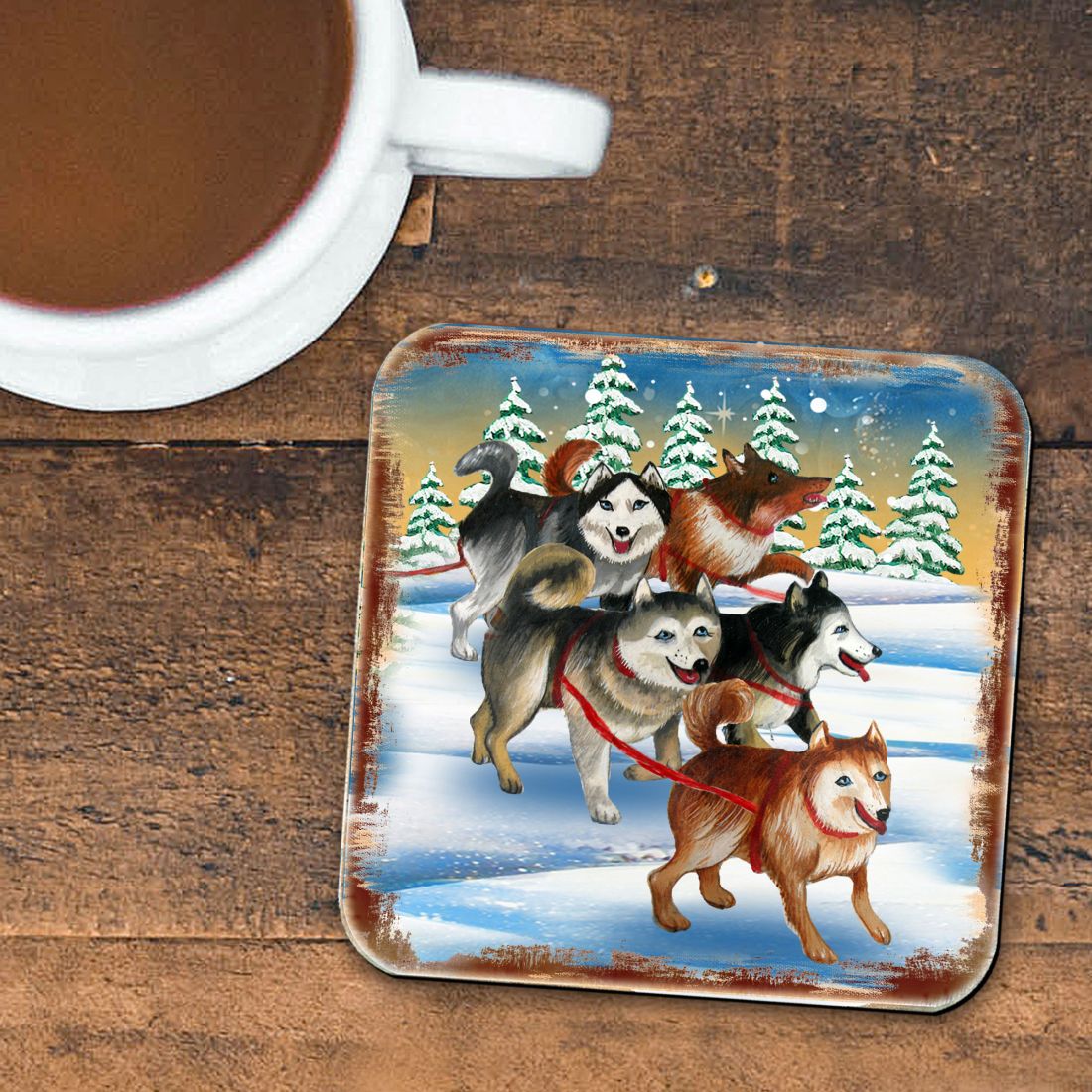 Picture of Nature Wonders 95378C-S4 4 x 4 in. Huskies Wooden Cork Coasters Gift - Set of 4