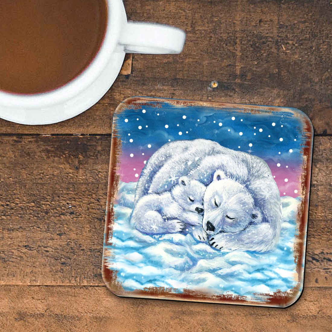 Picture of Nature Wonders 95381C-S4 4 x 4 in. Polar Bears Wooden Cork Coasters Gift - Set of 4
