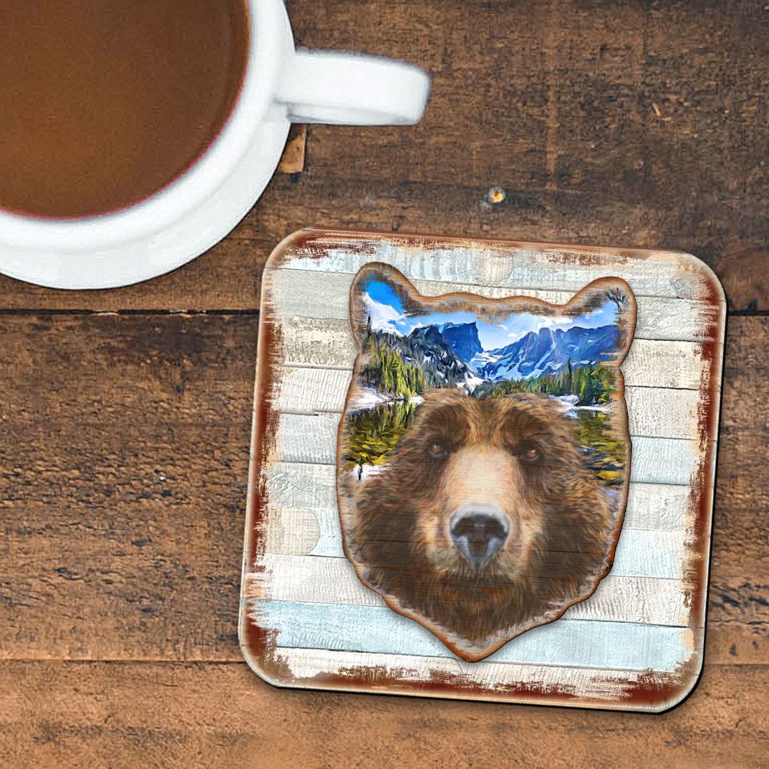 Picture of Nature Wonders 8198214-4C-S4 4 x 4 in. Bear Face Wooden Cork Coasters Gift - Set of 4