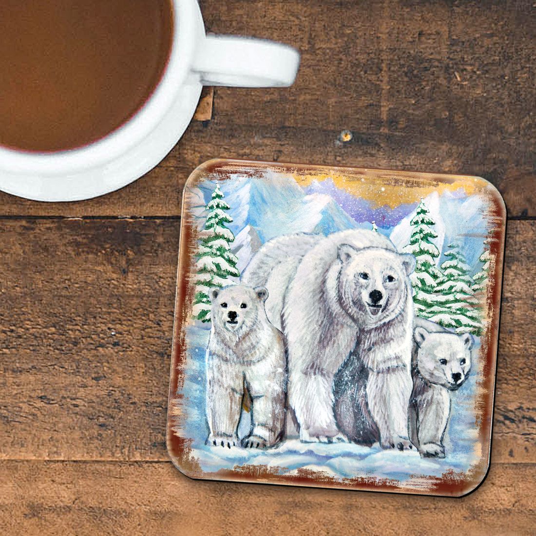 Picture of Nature Wonders 95215C-S4 4 x 4 in. Polar Bear Family Wooden Cork Coasters Gift - Set of 4