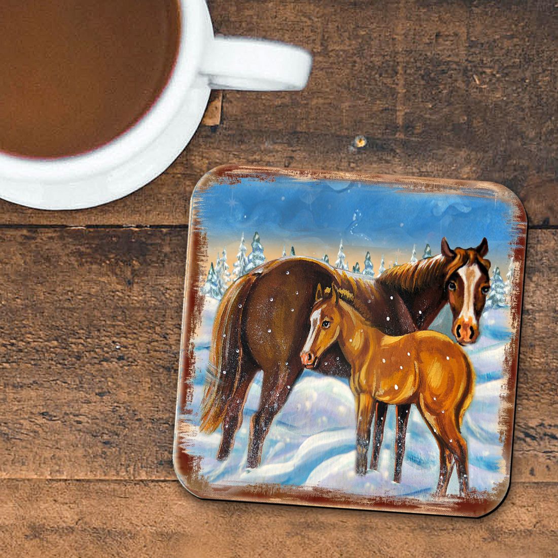 Picture of Nature Wonders 95218C-S4 4 x 4 in. Horsey Wooden Cork Coasters Gift - Set of 4