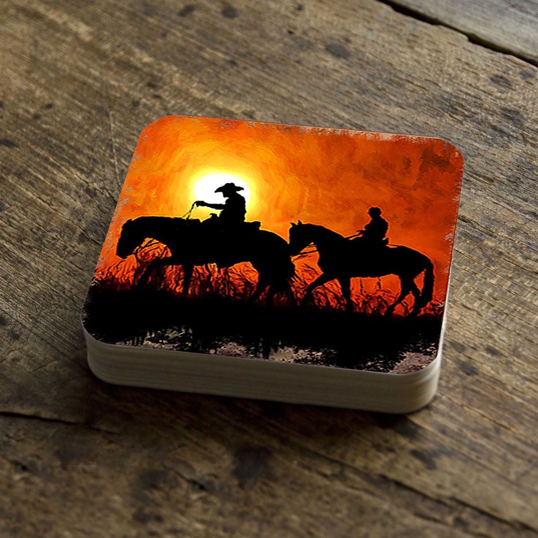 Picture of Nature Wonders 95230C-S4 4 x 4 in. Cowboy Sunset Ride Wooden Cork Coasters Gift - Set of 4