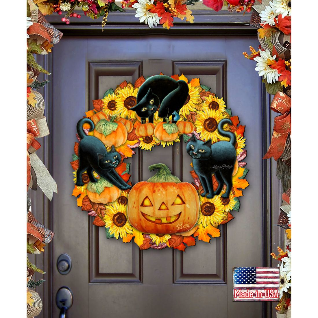 24 x 18 in. Halloween Cats Holiday Door Wreath