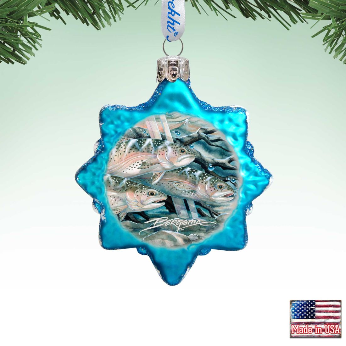 7783674-JB 3 x 2 in. Catch the Rainbow Trout Mercury Glass Ornaments