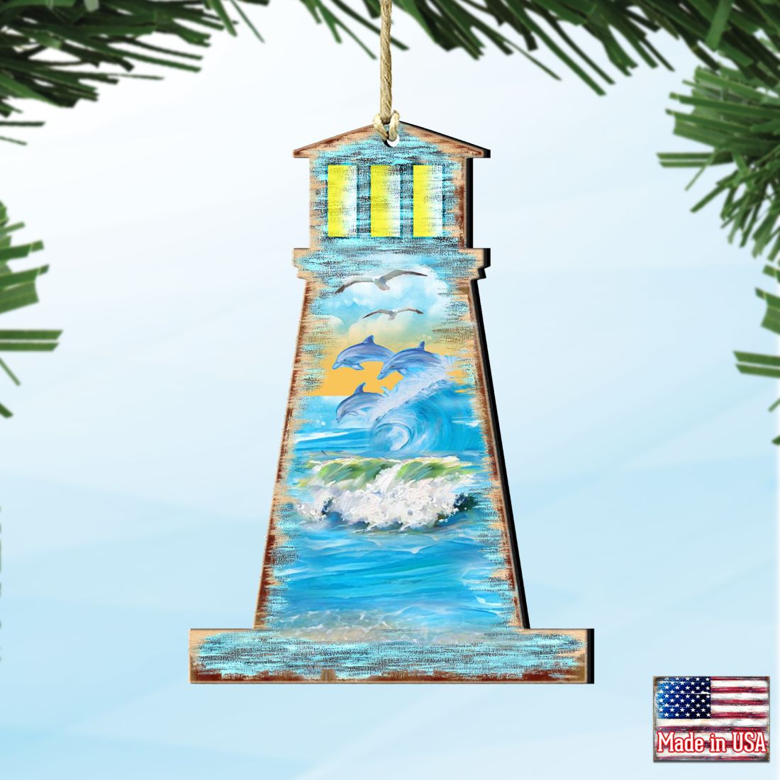 5 x 5.5 in. Lighthouse Wooden Ornaments - Set of 2