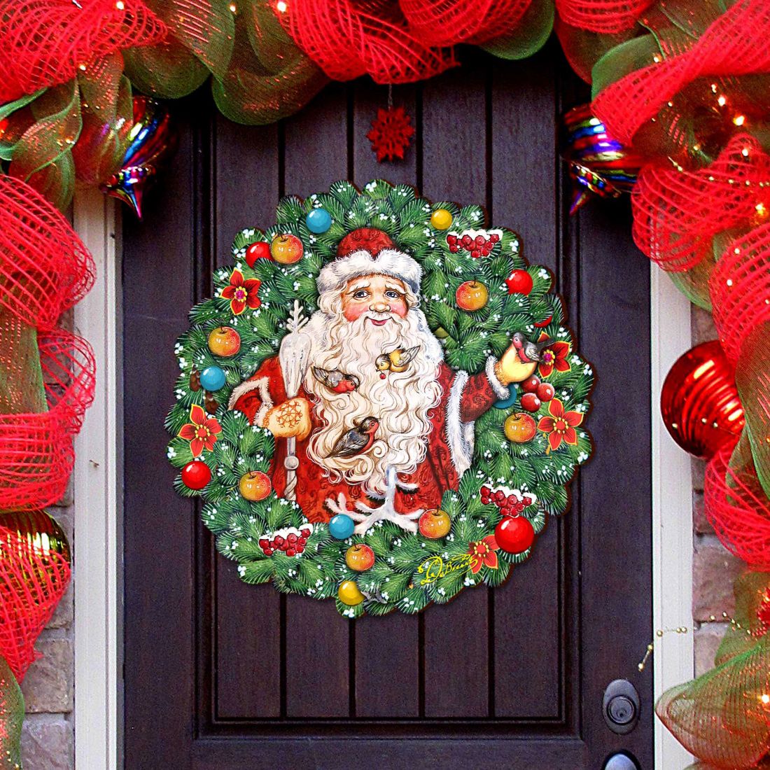 24 x 18 in. Santa Wreath with Birds Door Decor