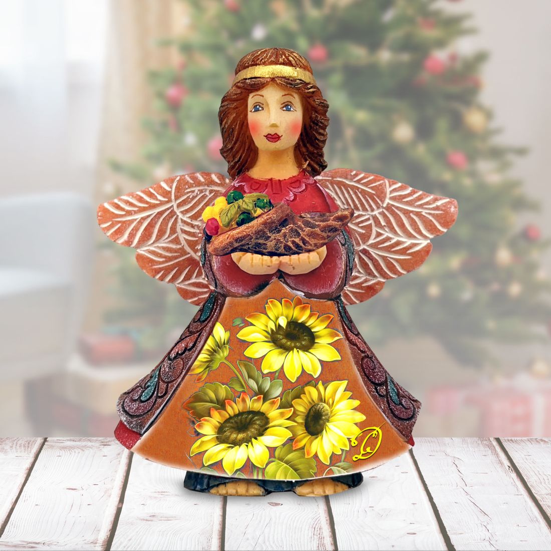 Picture of G.DeBrekht 516656 6 x 5 in. Autumn Angel with Cornucopia Handcrafted Christmas Figurine