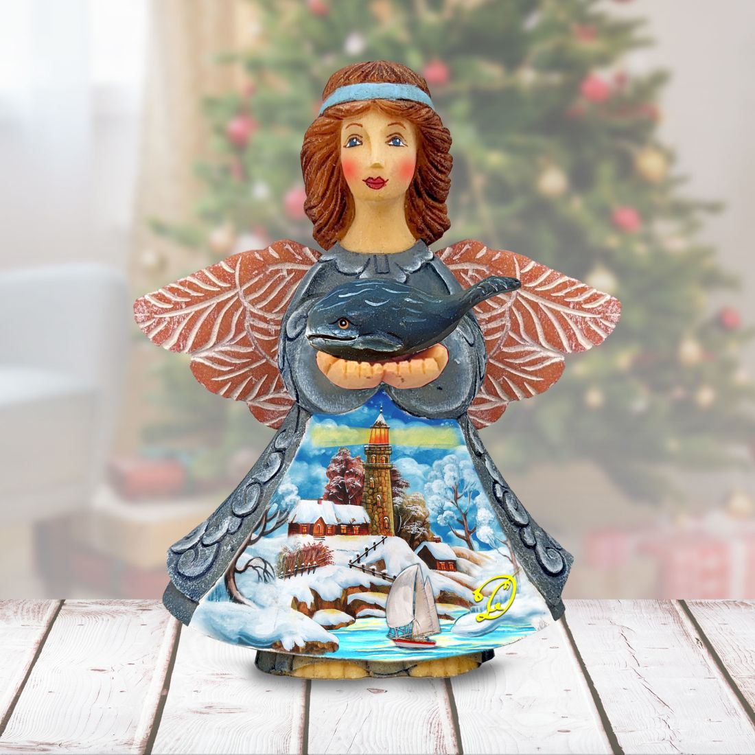 Picture of G.DeBrekht 516660 6 x 5 in. Winter Angel with Whale Handcrafted Christmas Figurine