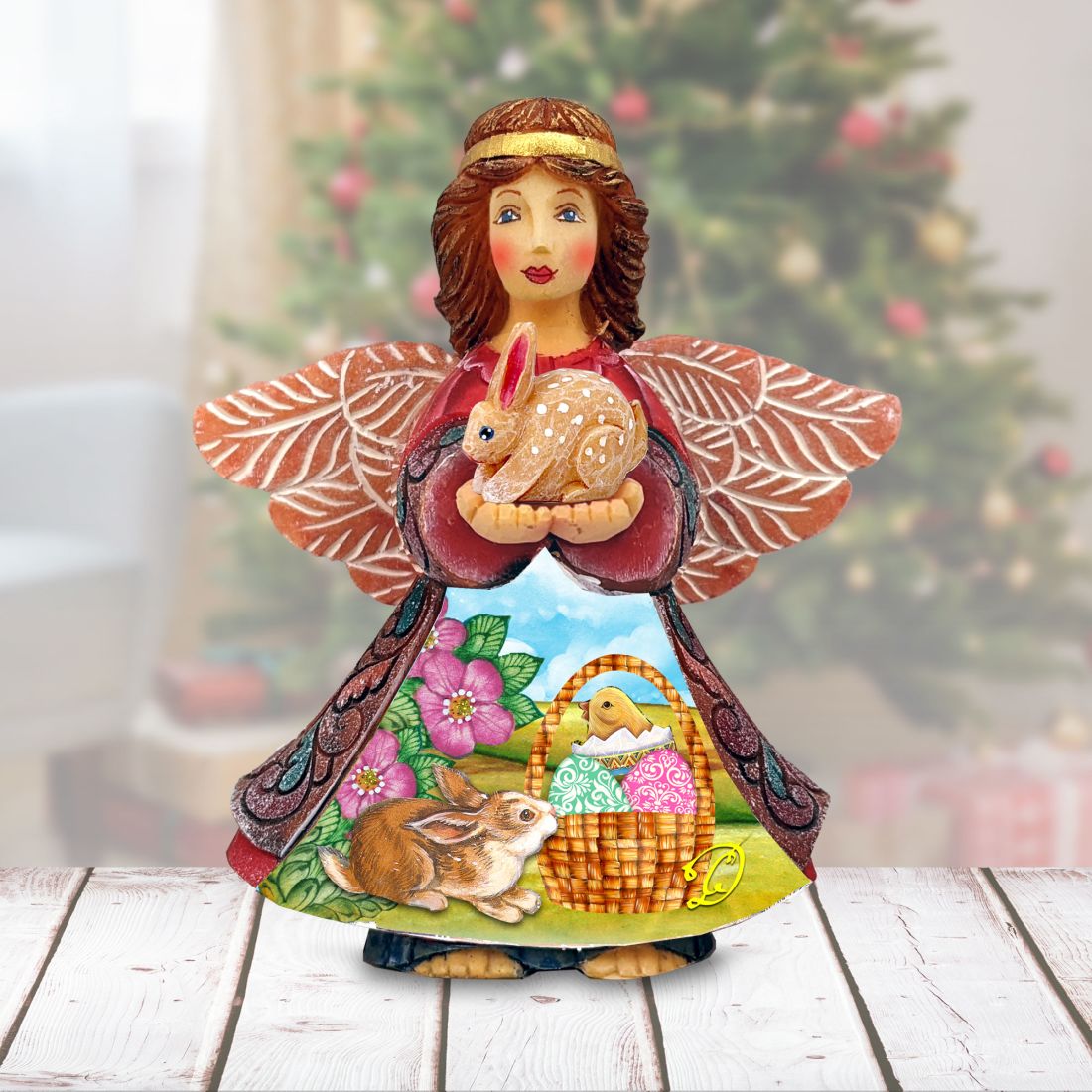 Picture of G.DeBrekht 516662 6 x 5 in. Easter Angel with Bunny Handcrafted Christmas Figurine