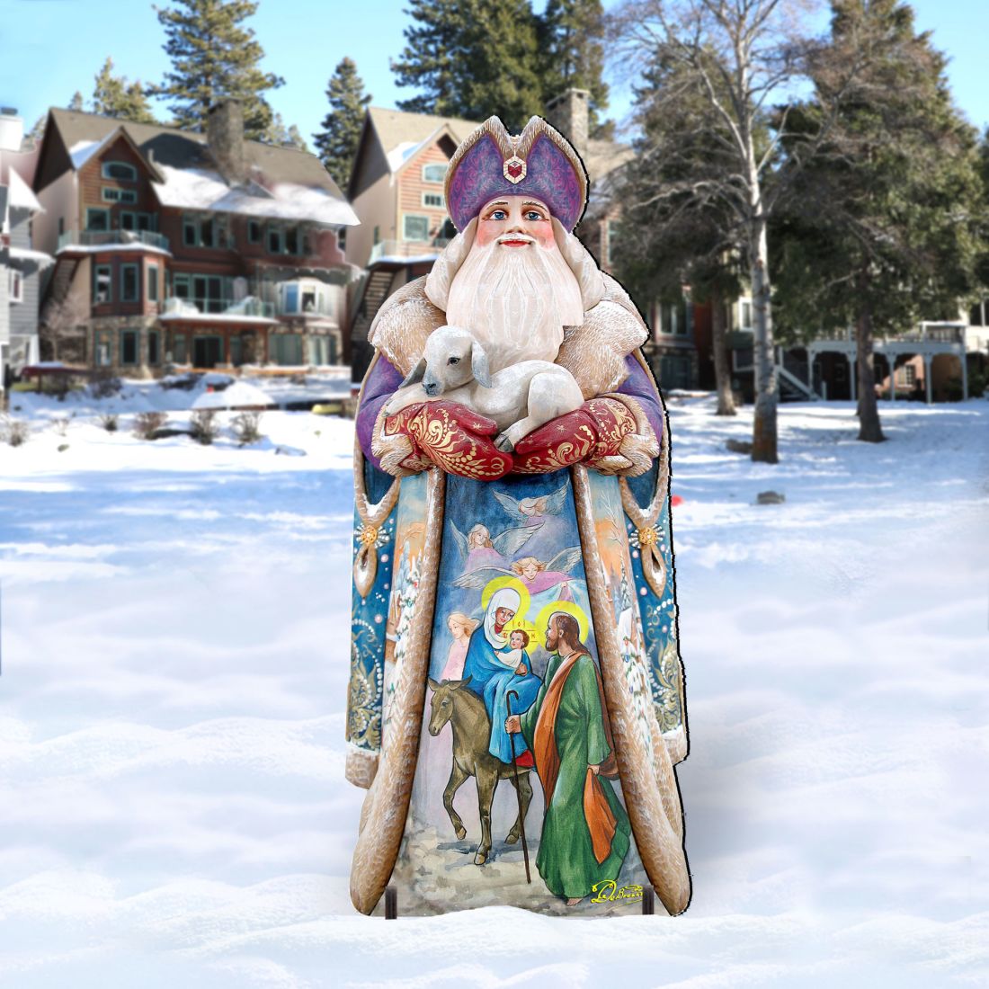 Picture of Designocracy 811832F 32 x 24 in. Santa & the Guardian Angels Christmas Outdoor Scene Decor