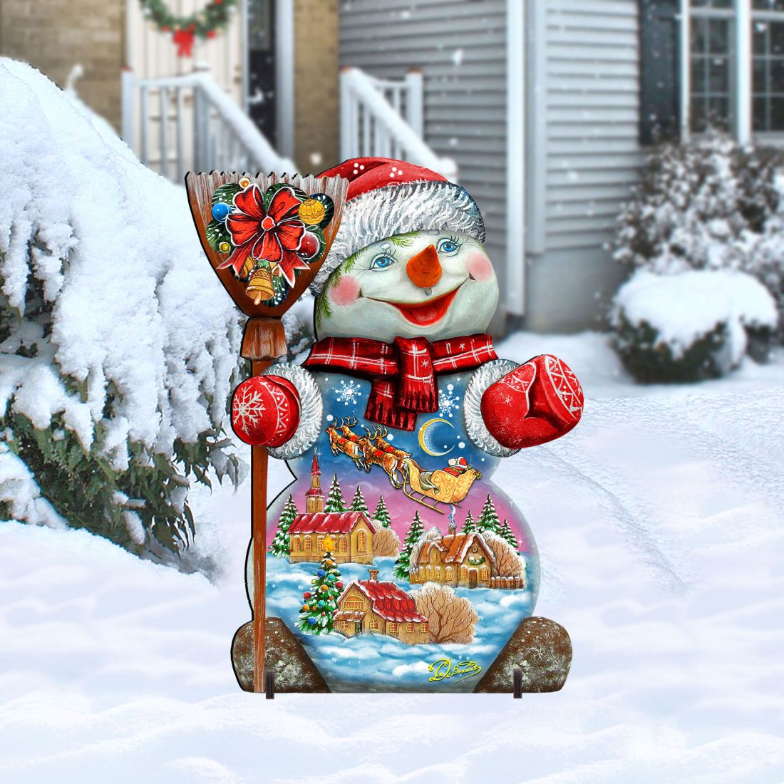 818158F 32 x 23 in. Santa in the Night Sky Snowman Christmas Outdoor Decor
