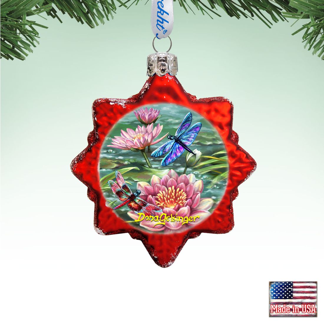 3 x 2 in. Dragonflies & Water Lilies Mercury Glass Ornaments