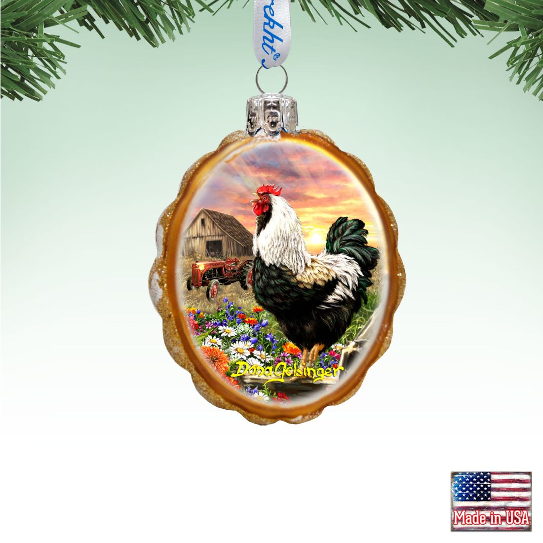 778114-DG 3 x 2 in. Sunrise on the Farm Mercury Glass Ornaments