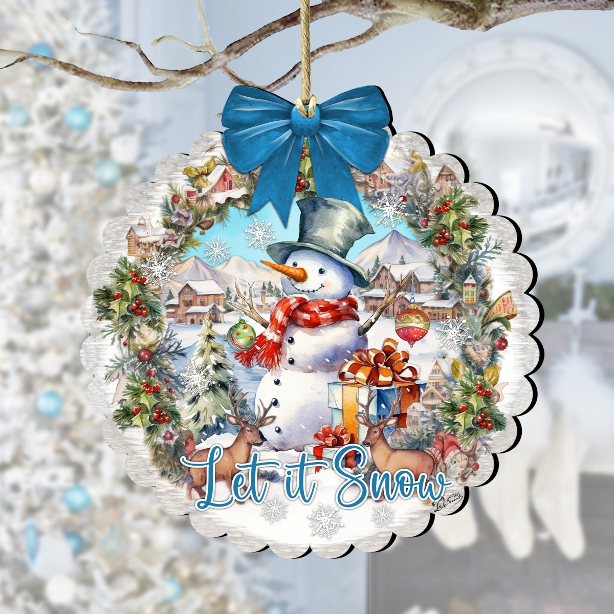 933122 5 x 5.5 x 0.25 in. Let it Snow Wooden Christmas Santa Snowman Decor Ornaments