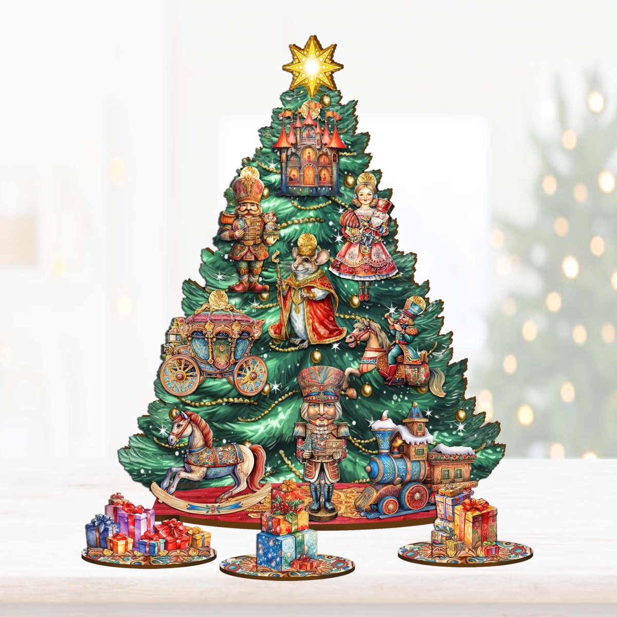 12.5 in. Nutcracker Thematic Christmas Tree Tabletop Decor Set