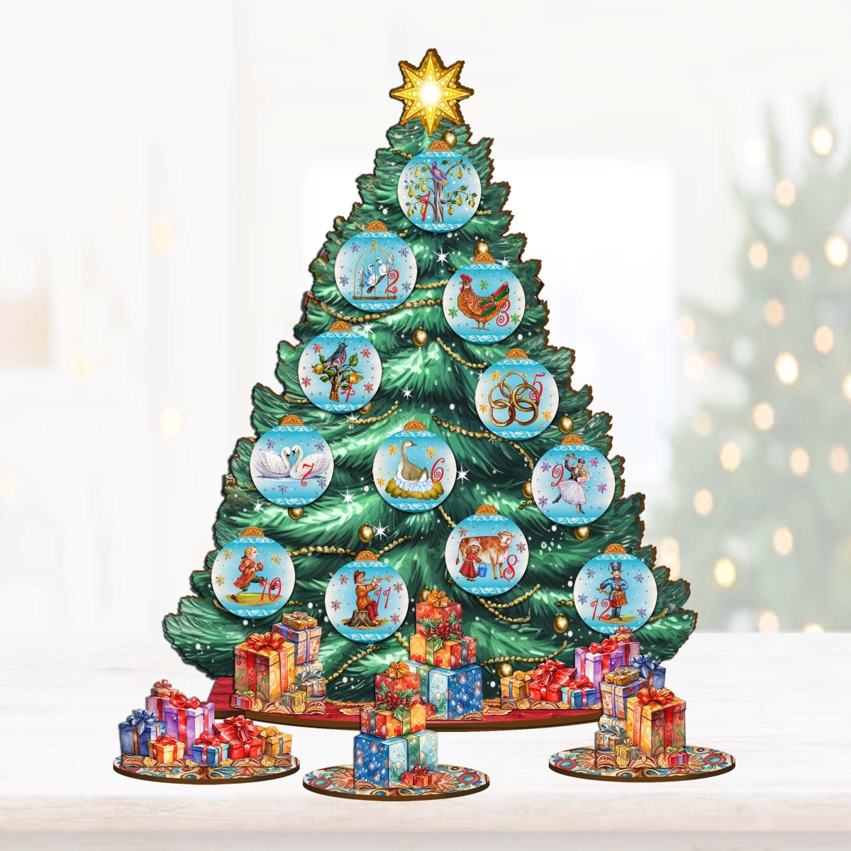 12.5 in. Twelve Days Thematic Christmas Tree Tabletop Decor Set