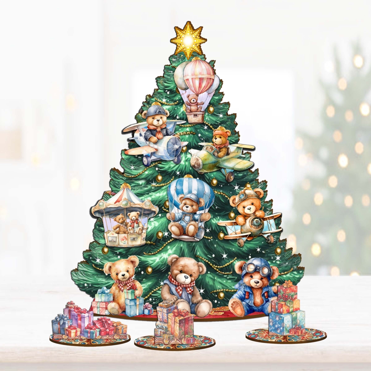 12.5 in. Teddy Bear Thematic Christmas Tree Tabletop Decor Set