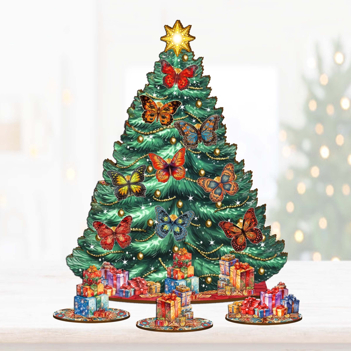 12.5 in. Butterfly Thematic Christmas Tree Tabletop Decor Set