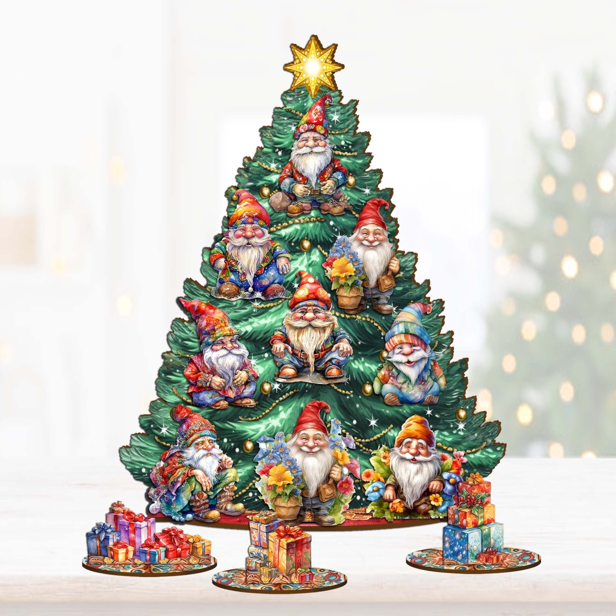 12.5 in. Gnomes Thematic Christmas Tree Tabletop Decor Set