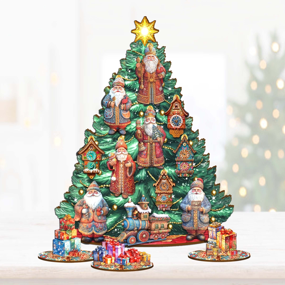 12.5 in. Santa Christmas Arrival Thematic Christmas Tree Tabletop Decor Set