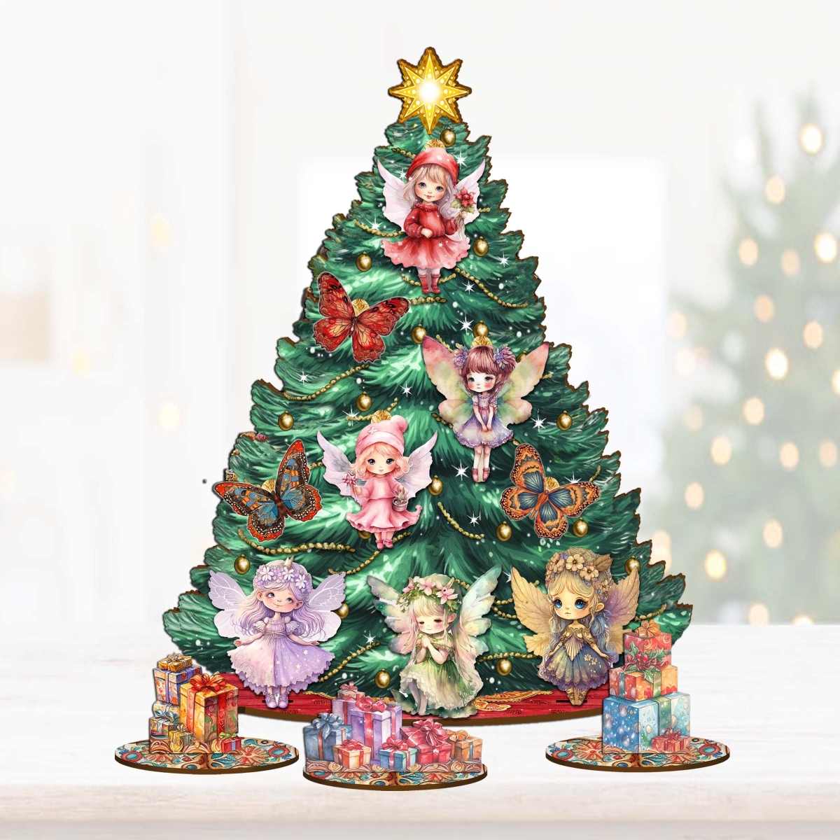 12.5 in. Fairies & Butterflies Thematic Christmas Tree Tabletop Decor Set