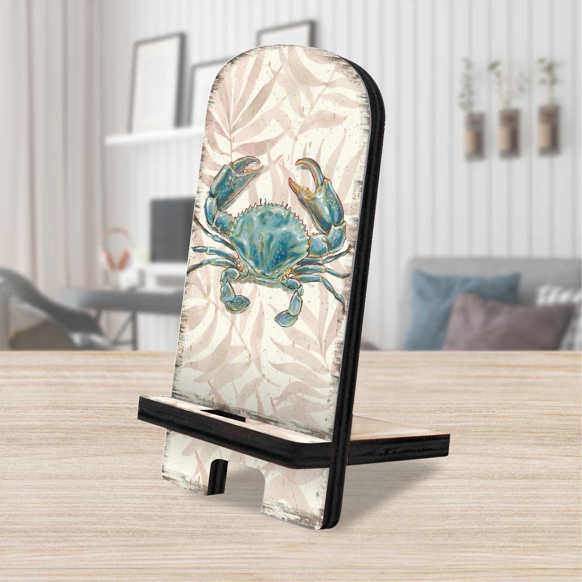 892046 6 x 3 x 3 in. Vintage Crab Coastal Cell Phone Stand with Wood Mobile Holder Organizer