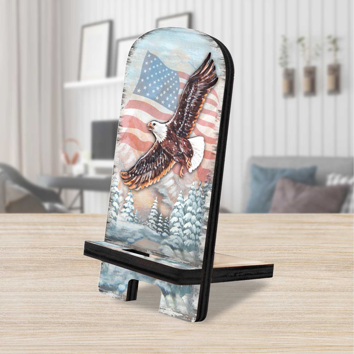6 x 3 x 3 in. American Eagle Cell Phone Stand with Wood Mobile Holder Organizer