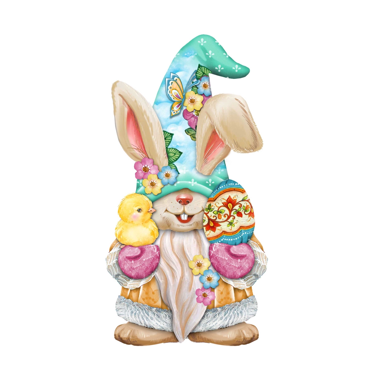 24 x 18 in. Easter Egg Bunny Gnome with Chick Wooden Door Hanger Wall Easter Spring Decor