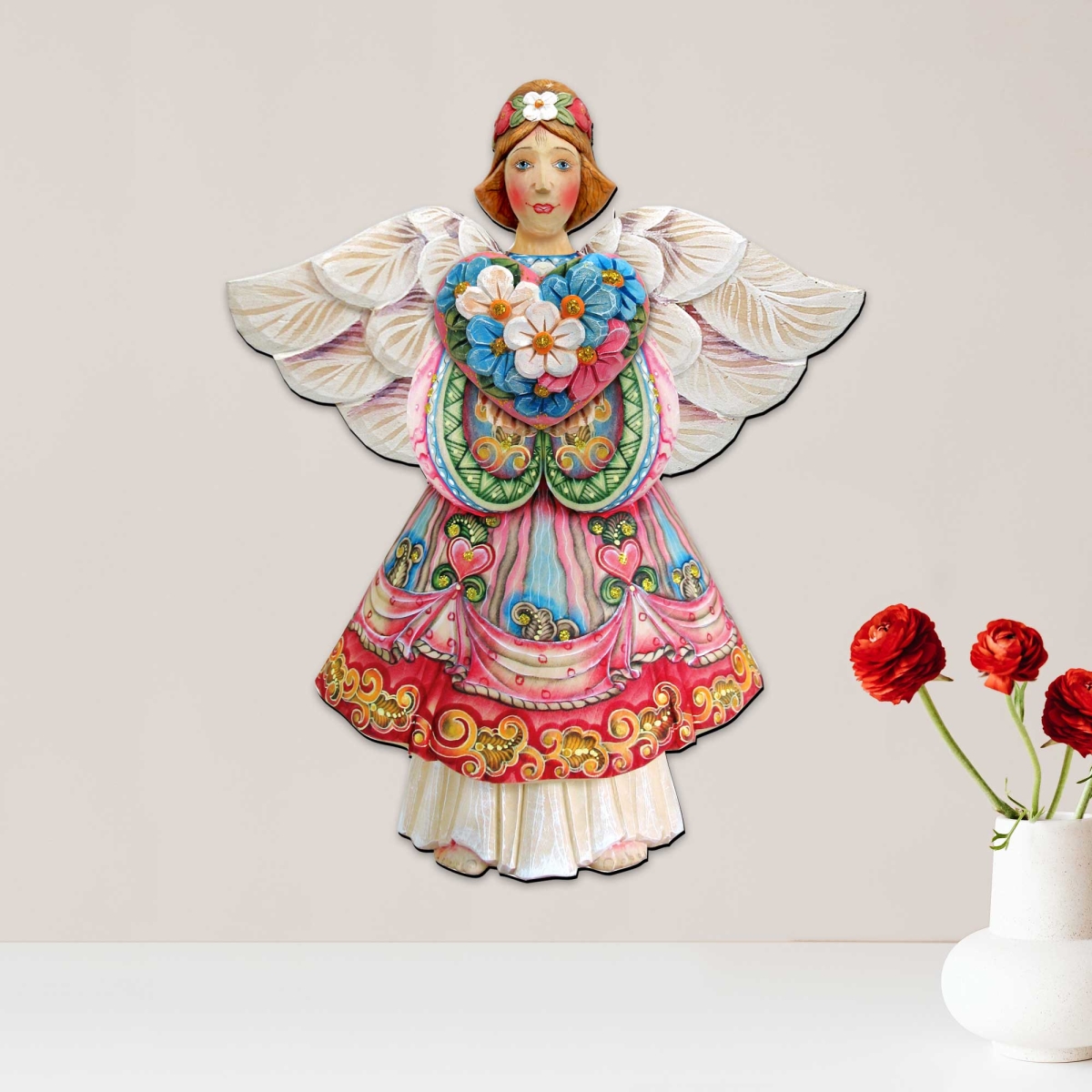 8155412H 24 x 18 in. Flower Heart Angel of Love Holiday Wooden Door Wall Decor