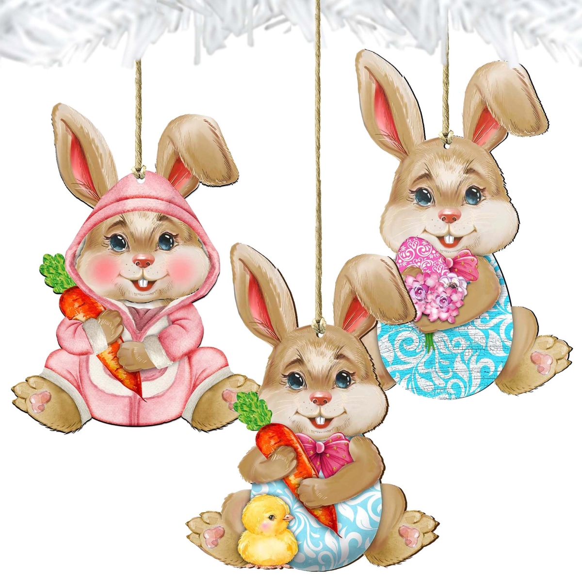 5 x 5.5 x 0.25 in. Easter Baby Bunny Wooden Easter Spring Decor Ornaments, Set of 3